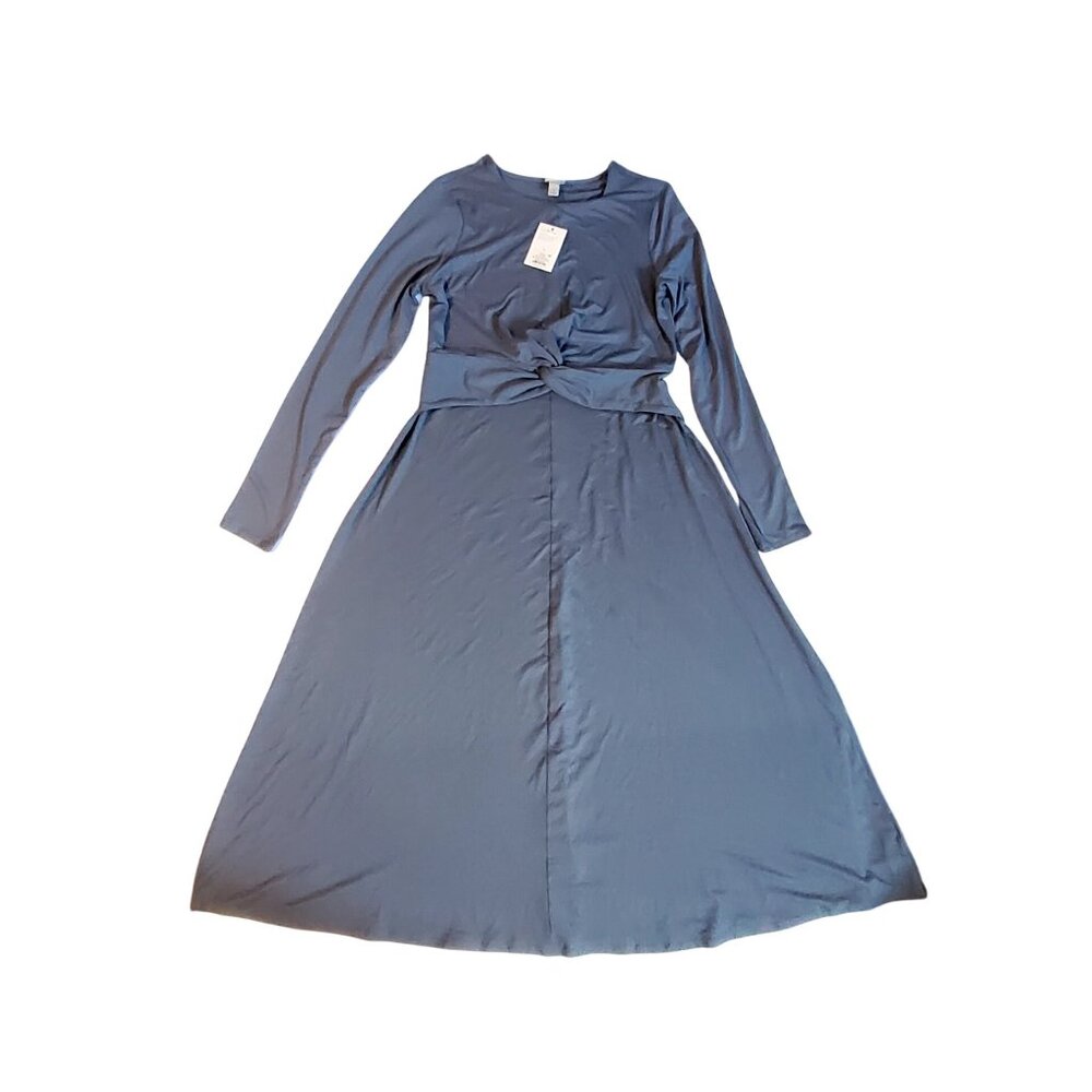 A New Day Womens Long Sleeve Blue Twist Front Dress  Size  Large